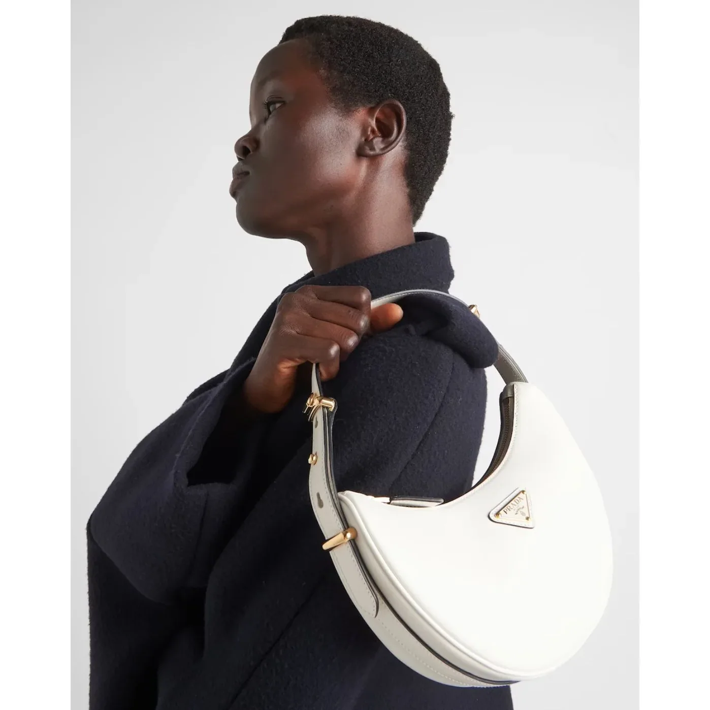 Prada Arqué Leather Shoulder White Bag 1BC194_ASK_F0PG7_V_OOO- / 8.8 Inches Prada Arqué Leather Shoulder White Bag 1BC194_ASK_F0PG7_V_OOO- / 8.8 Inches