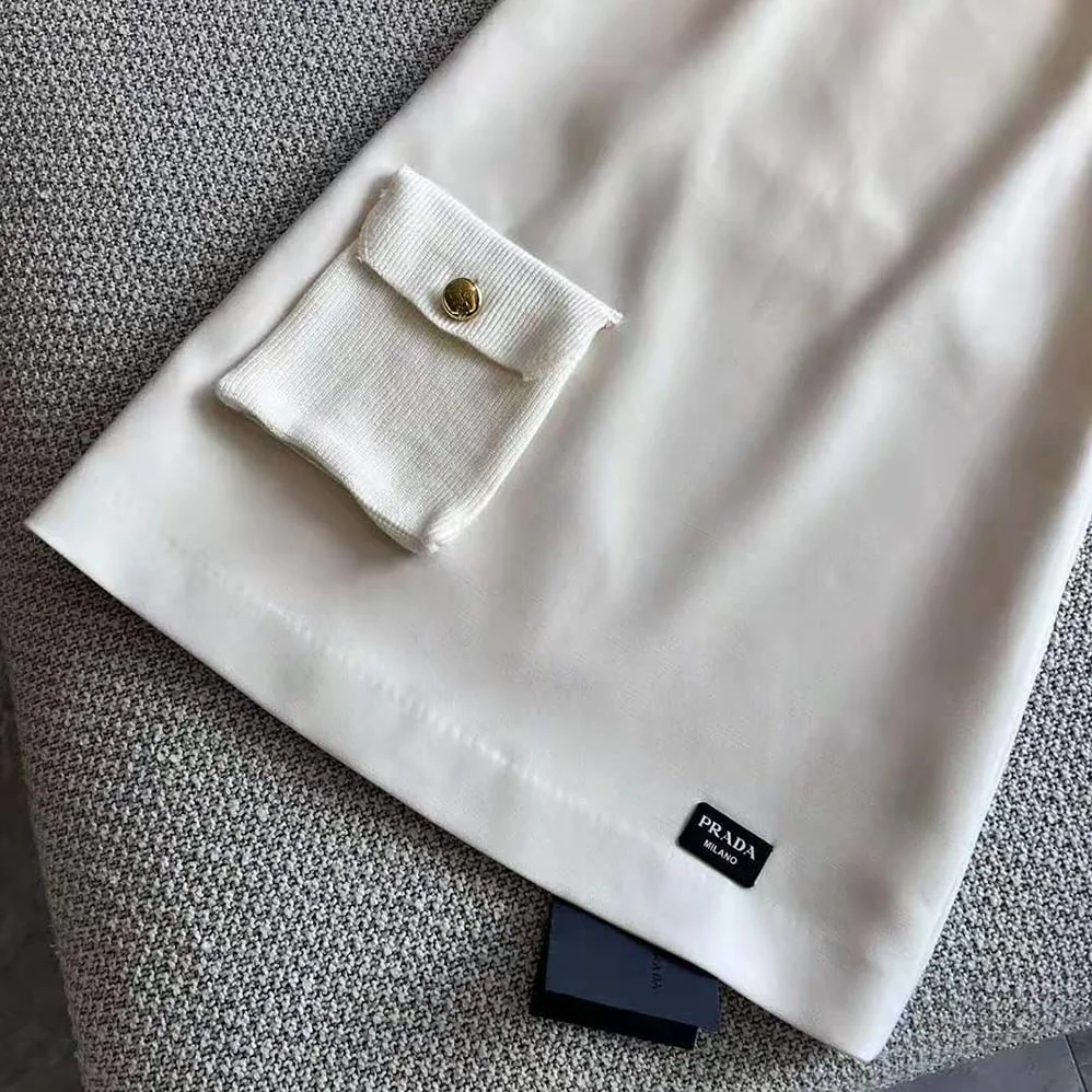 Prada Natté Minidress With Leather Logo Label for Women in White