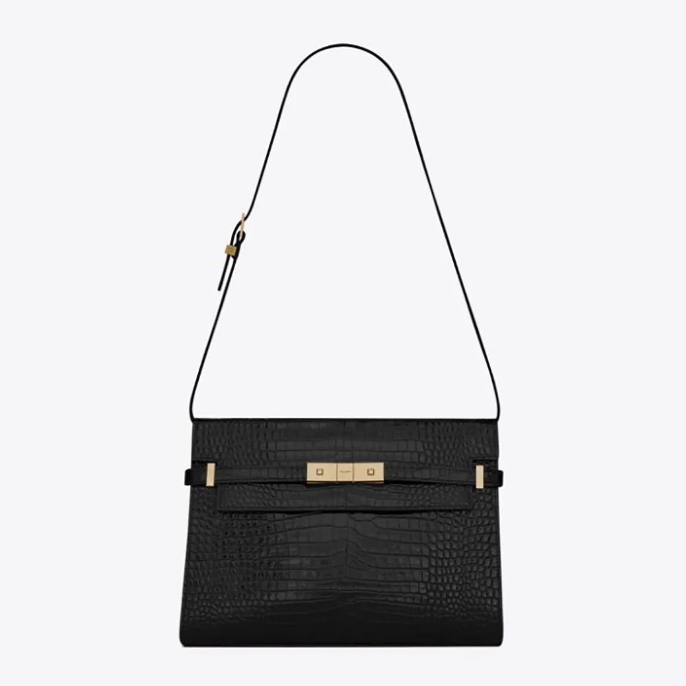 Saint Laurent YSL Manhattan Shoulder Bag in Crocodile for Women in Embossed Shiny Leather