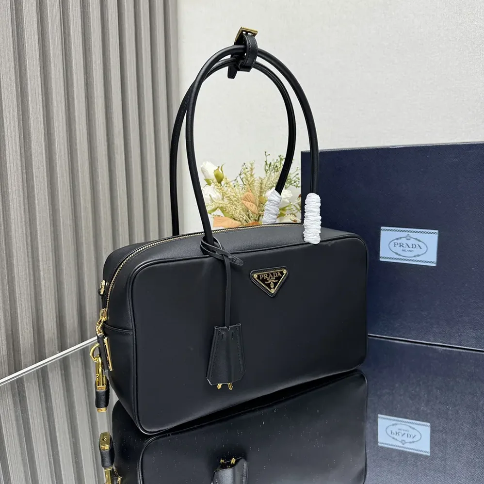 Prada Re-Nylon and Leather Medium Top for Women in handle Bag with Padlock