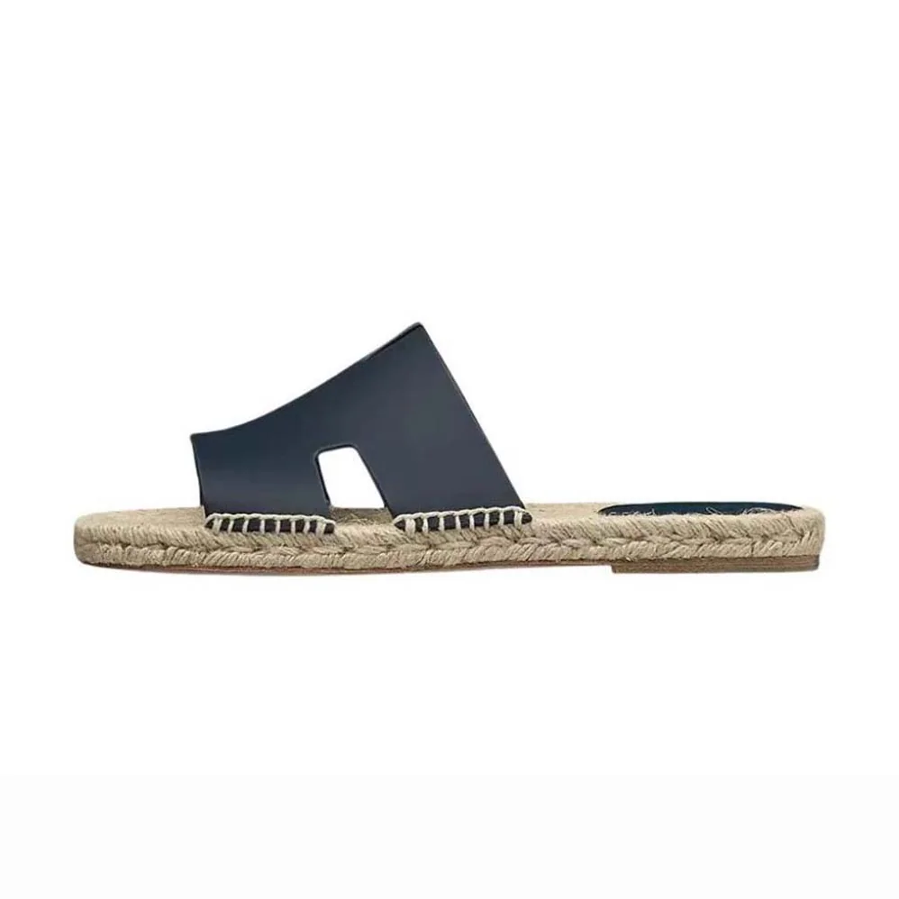 Hermes Catalya Espadrille in Calfskin with Rope Sole and “H” Cut-out for Unisex in Black