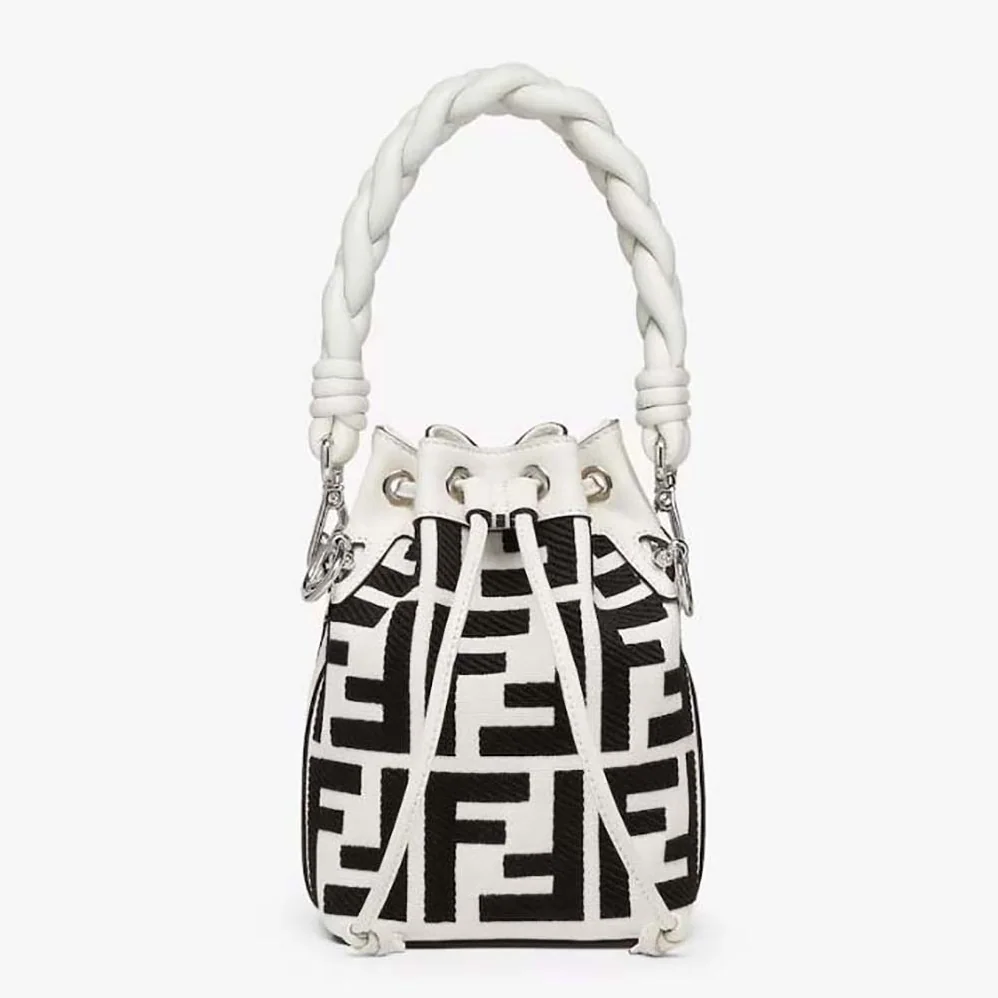 Fendi Mon Tresor Black and White Canvas Mini for Women in bag with FF Embroidery