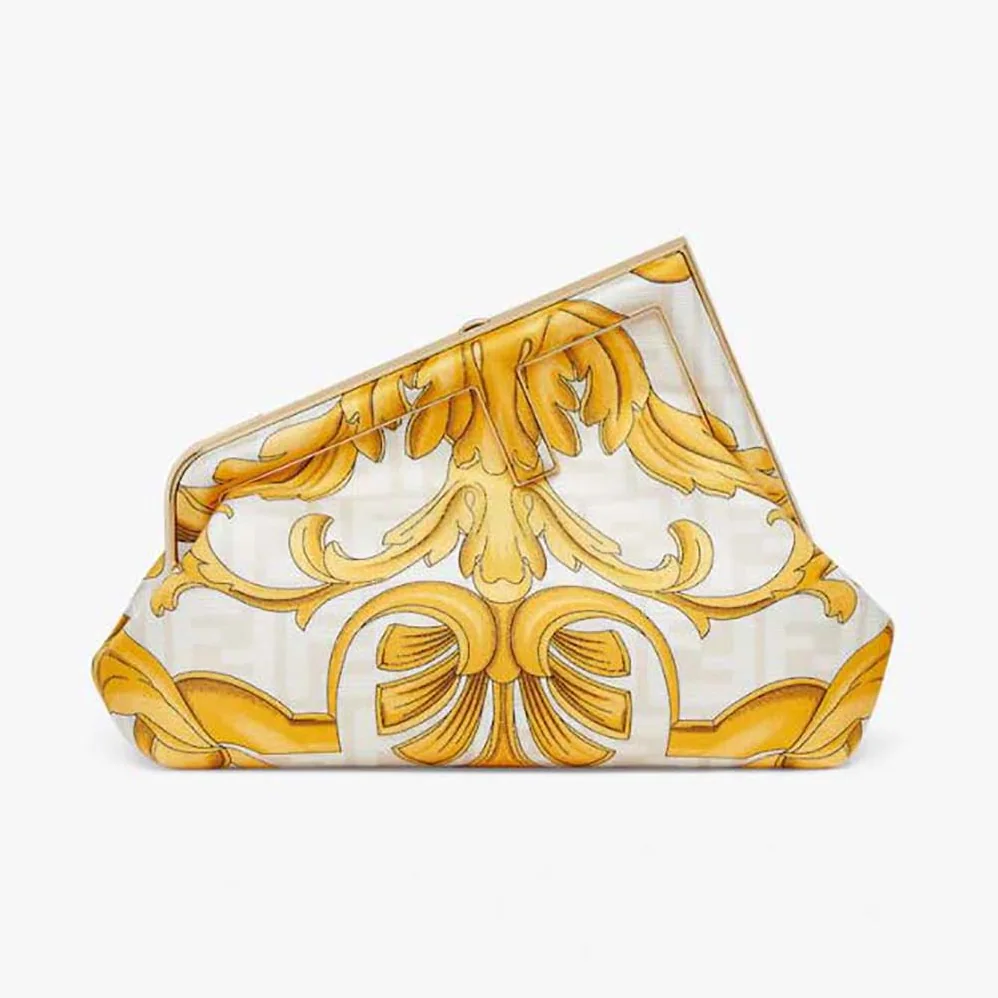 Fendi First Small Fendace White Printed Silk Bag for Women Fendi First Small Fendace White Printed Silk Bag for Women
