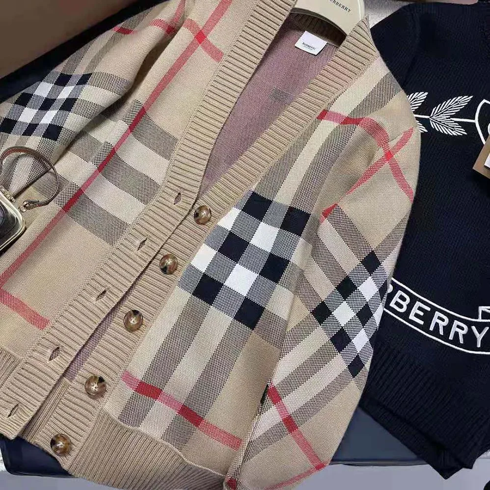 Burberry Check Technical Wool Jacquard Cardigan for Women