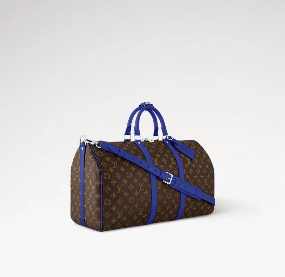 Louis Vuitton Keepall Bandouliere 50 Travel Bag / Brown/ Indigo Blue Silver Hardware Louis Vuitton Keepall Bandouliere 50 Travel Bag / Brown/ Indigo Blue Silver Hardware