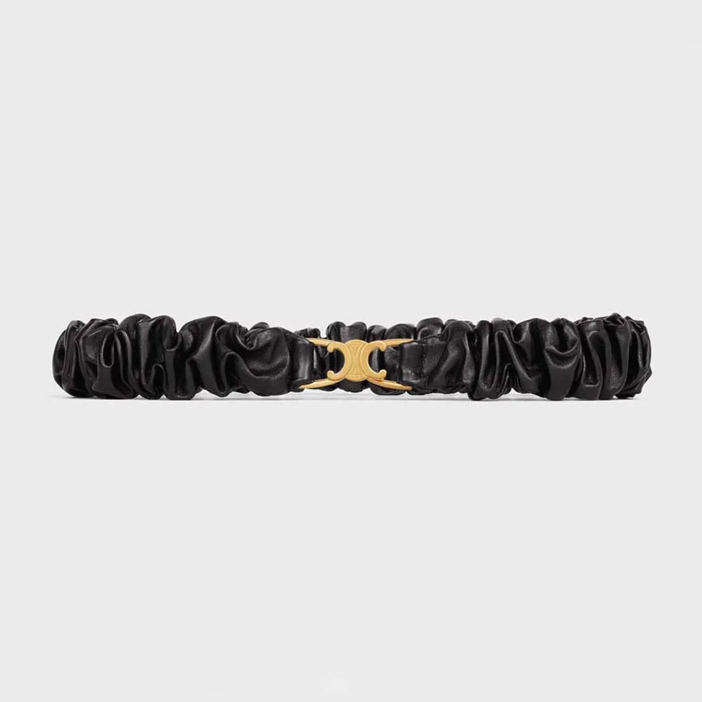 Celine Small Triomphe Scrunchy Belt in Lambskin for Women in Black