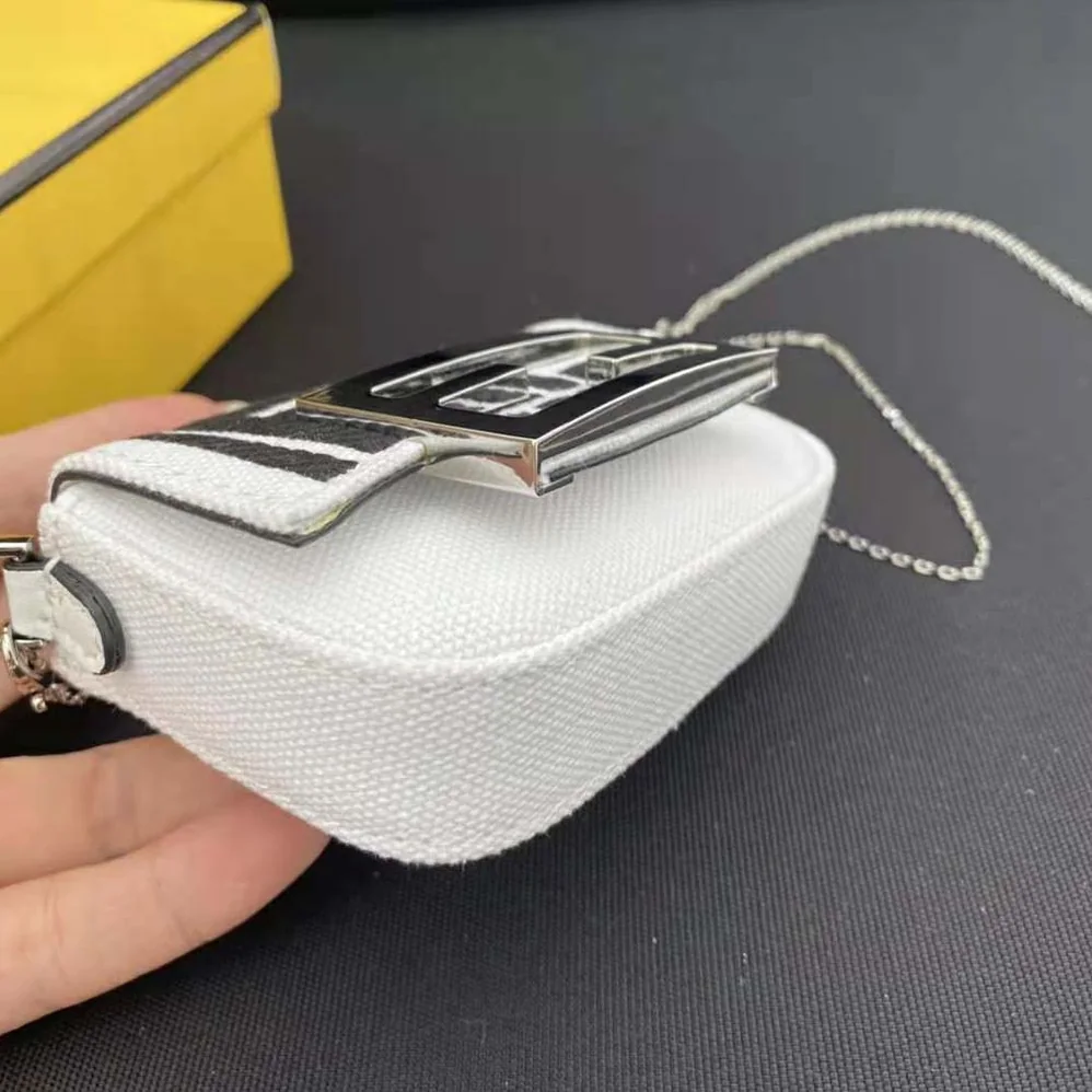 Fendi Nano Baguette Charm Embroidered white Canvas Fendi Charm for Women Fendi Nano Baguette Charm Embroidered white Canvas Fendi Charm for Women