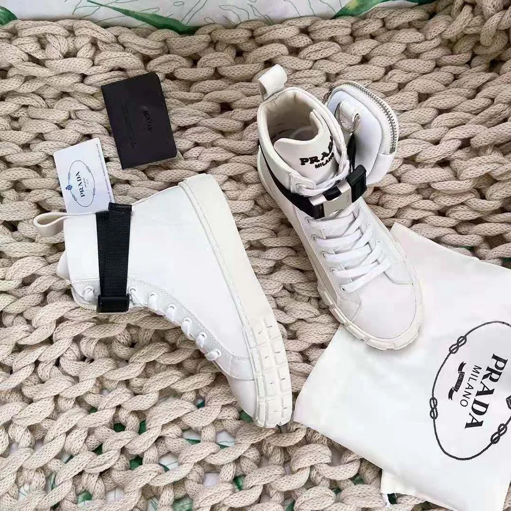 Prada Wheel Re-Nylon High-top Sneakers for Women in White