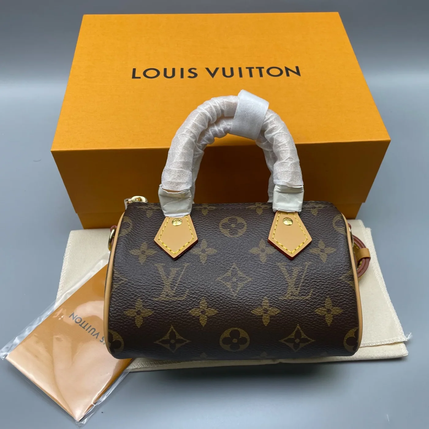 Louis Vuitton Nano Speedy Top Handle Bag in Brown Gold Hardware