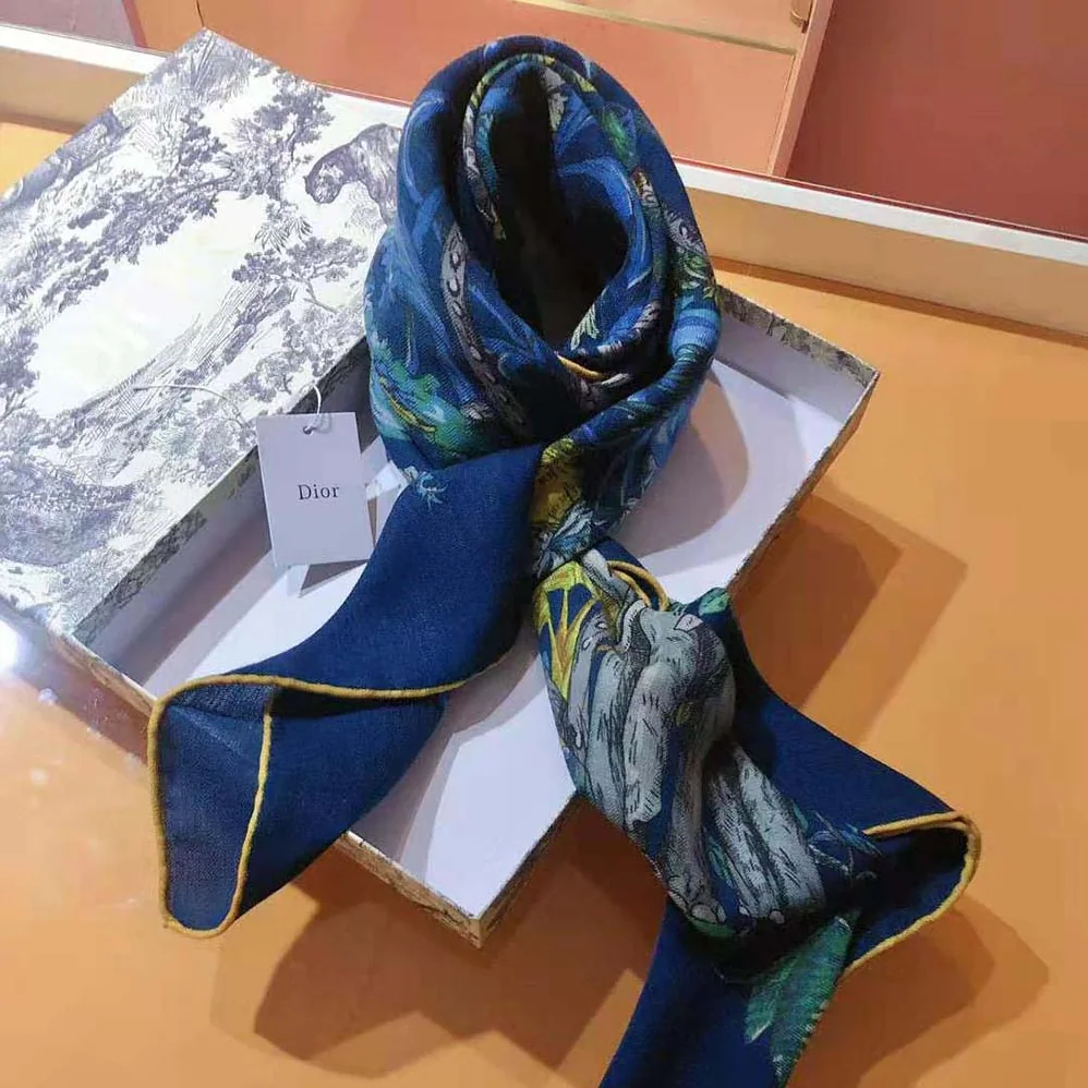 Dior Etoile De Voyage 90 Square Scarf Deep Blue Multicolor Silk Twill for Women