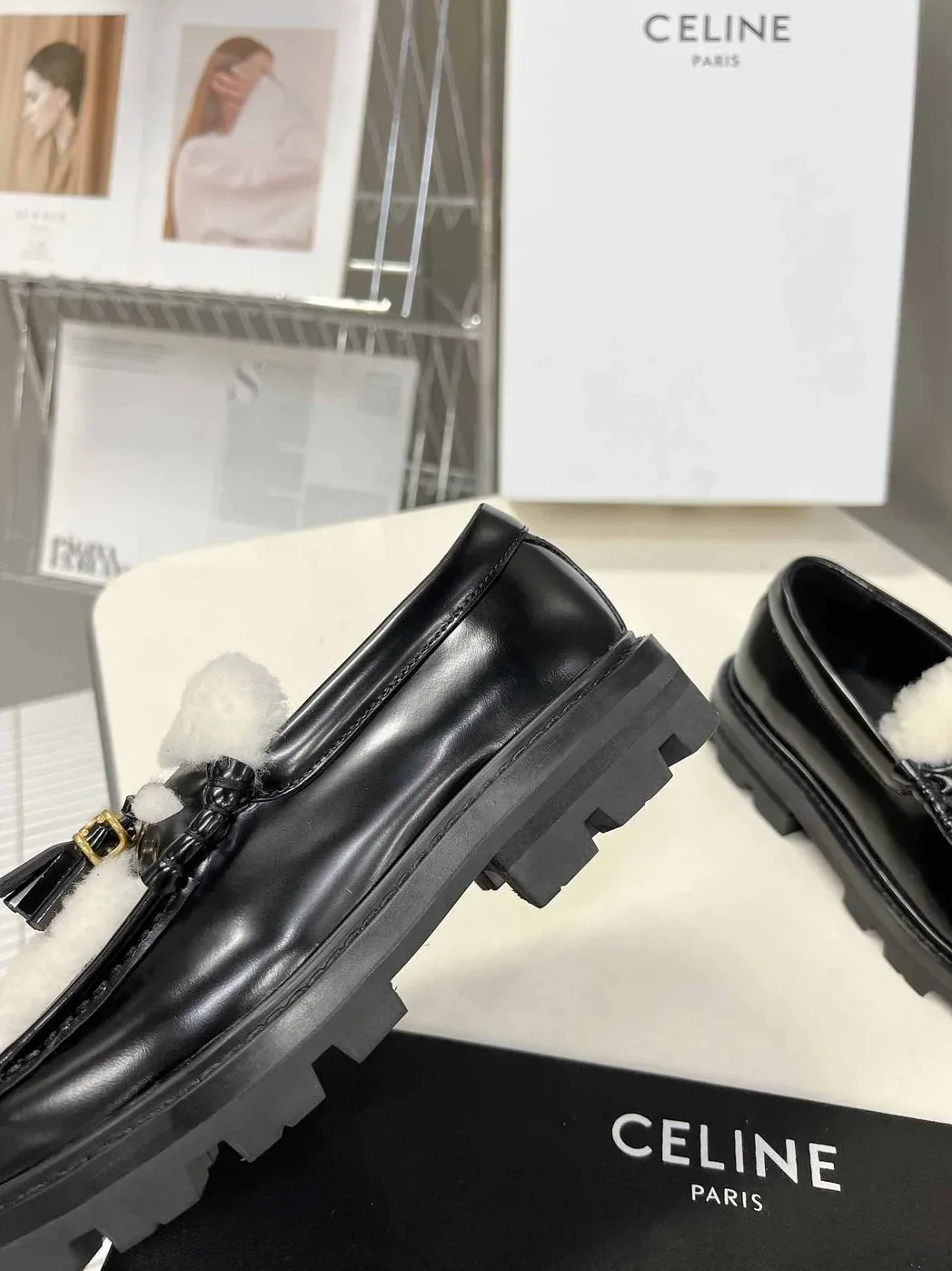 Celine Margaret Fur Loafer With Tassels Black Celine Margaret Fur Loafer With Tassels Black