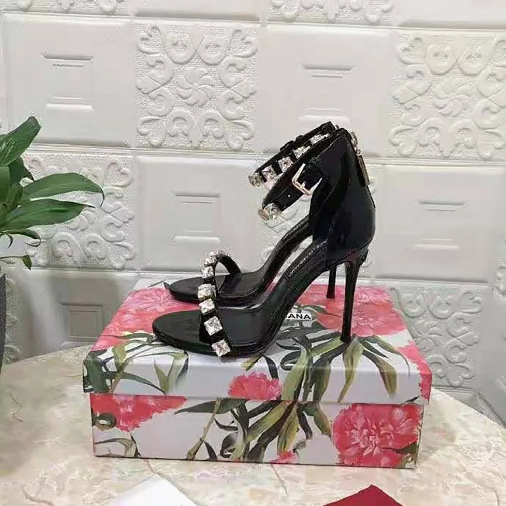 Dolce Gabbana D&G Polished Calfskin Sandals with Rhinestones for Women Dolce Gabbana D&G Polished Calfskin Sandals with Rhinestones for Women
