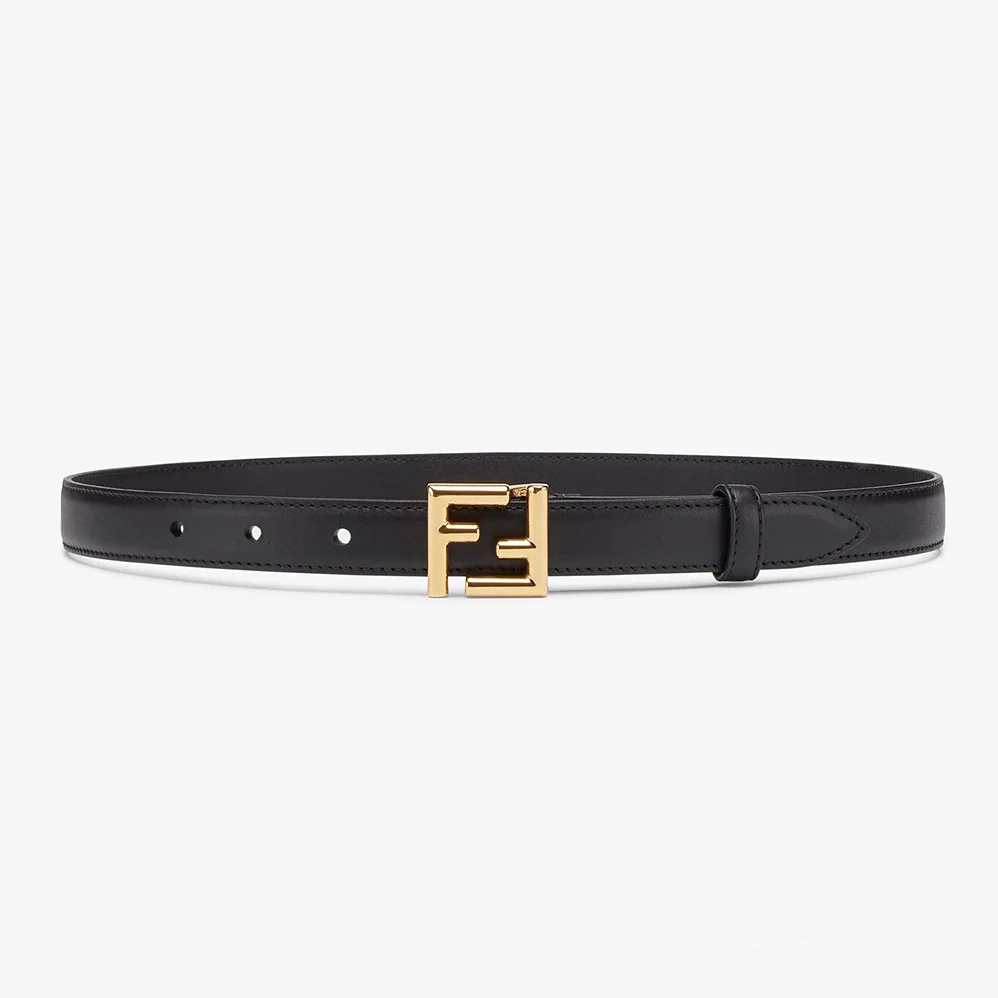 Fendi Thin Belt with Loop and FF Stud Buckle for Women in Black