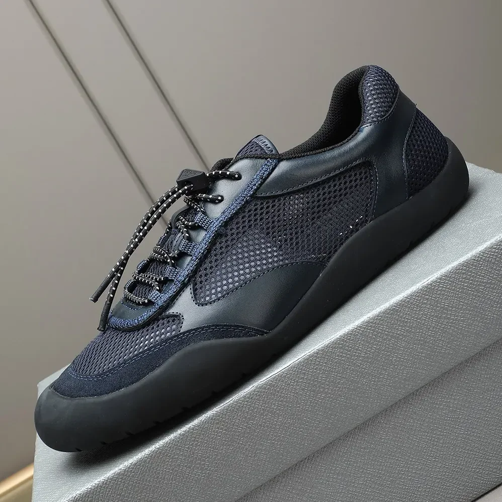 Prada Speedrock Patent Leather and Mesh Fabric Sneakers for Unisex in Navy