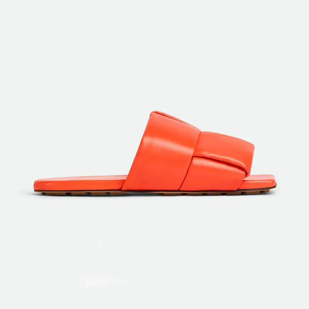 Bottega Veneta Patch Flat Mule Padded Intreccio Leather Flat Mules for Women in Orange
