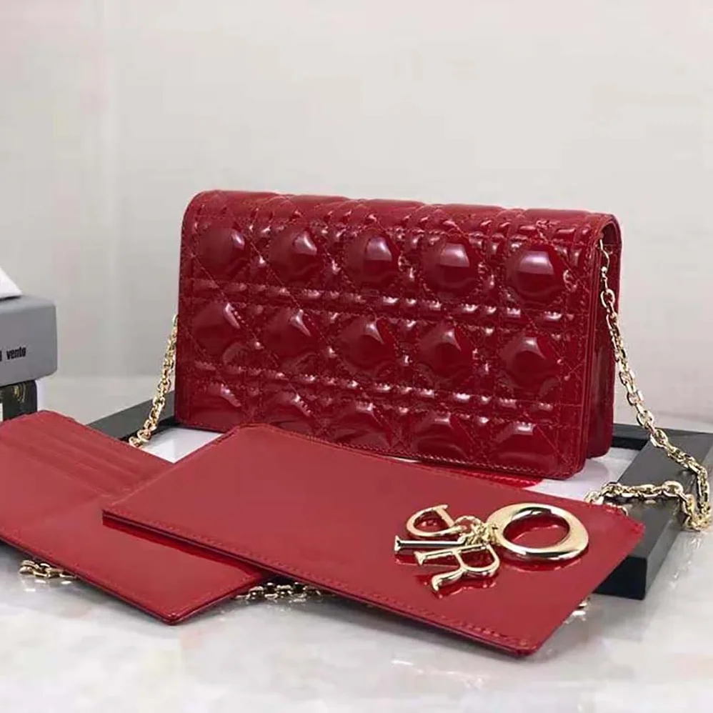 Dior Lady Dior Pouch Patent Cannage Calfskin in Red Dior Lady Dior Pouch Patent Cannage Calfskin in Red