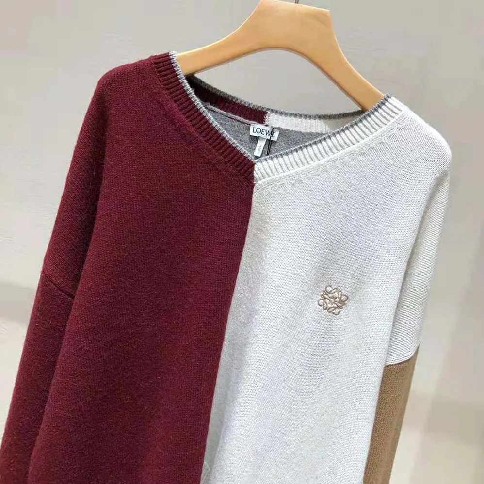 Loewe Anagram Asymmetric Sweater in Wool for Women in Maroon