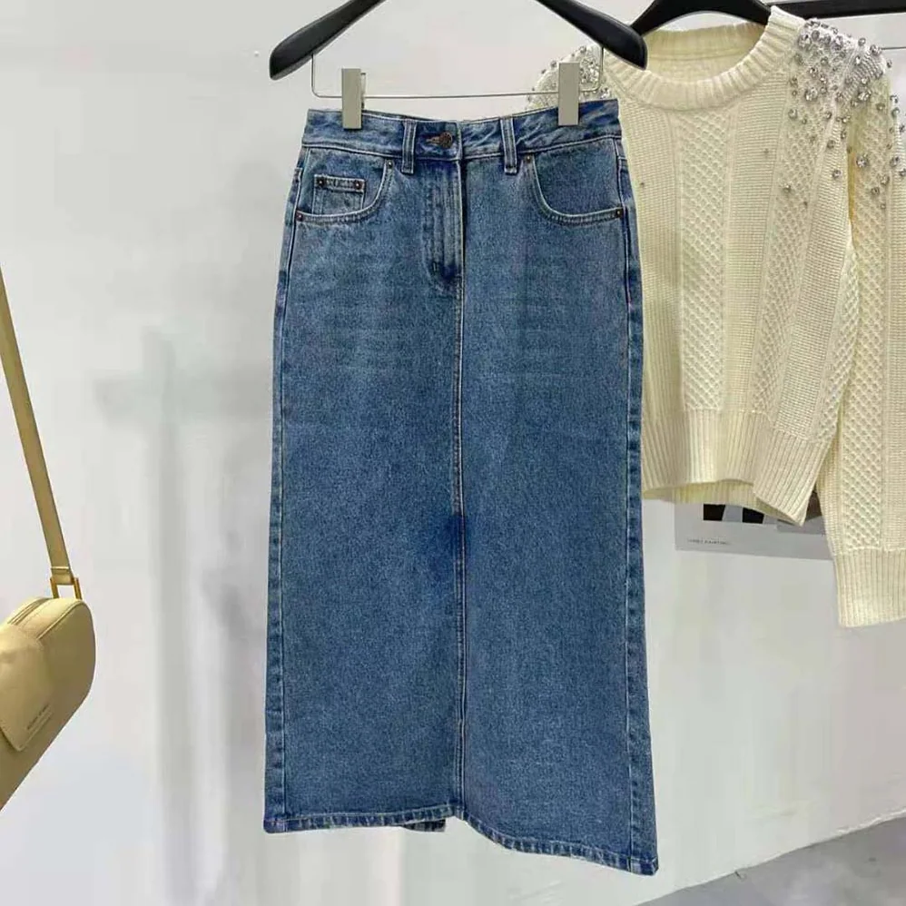 Prada Denim Maxi-skirt for Women in Navy
