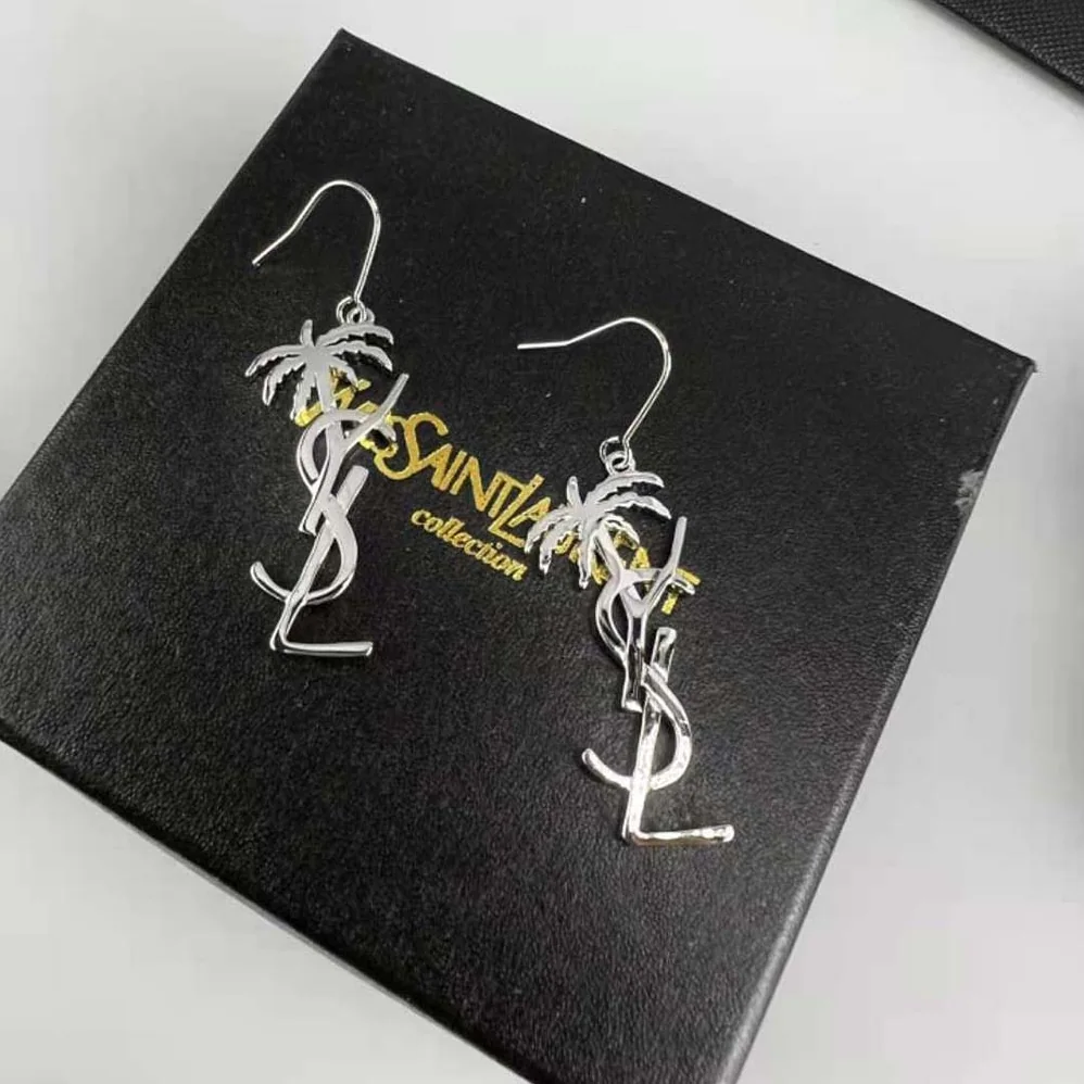 Saint Laurent YSL Monogram Palm Earrings in Metal for Women in Silver Saint Laurent YSL Monogram Palm Earrings in Metal for Women in Silver