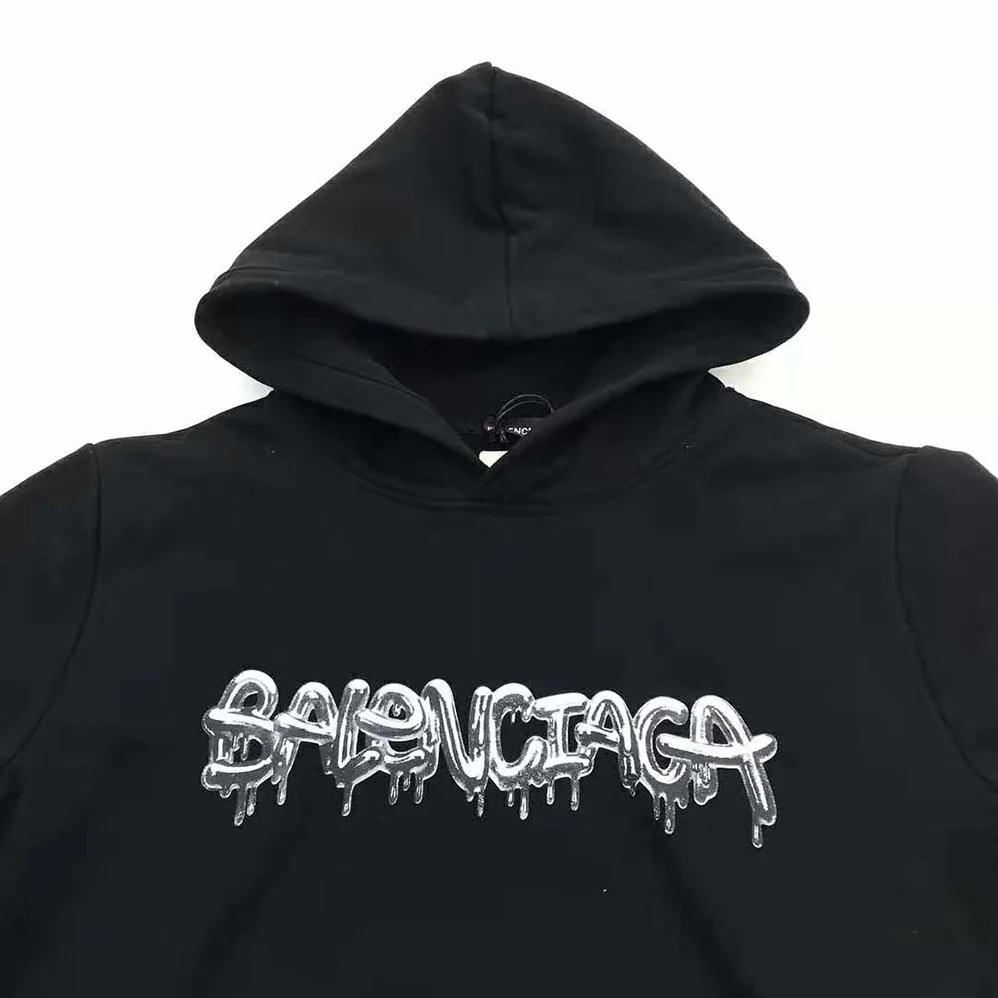 Balenciaga Hoodie Wide Fit in Black Heavy Fleece for Men Balenciaga Hoodie Wide Fit in Black Heavy Fleece for Men