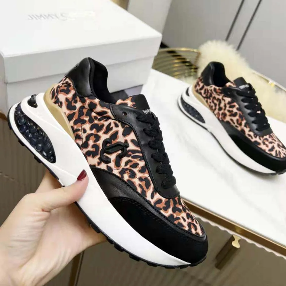 Jimmy Choo Memphis Lace UP/F Natural Mix Leopard Print Nylon for Women