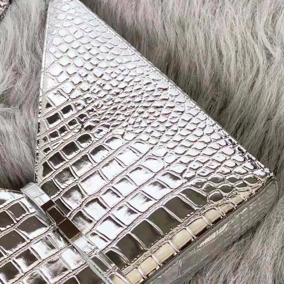 Givenchy Small Cut Out Bag in Crocodile Effect Leather with Chain for Women in Silver