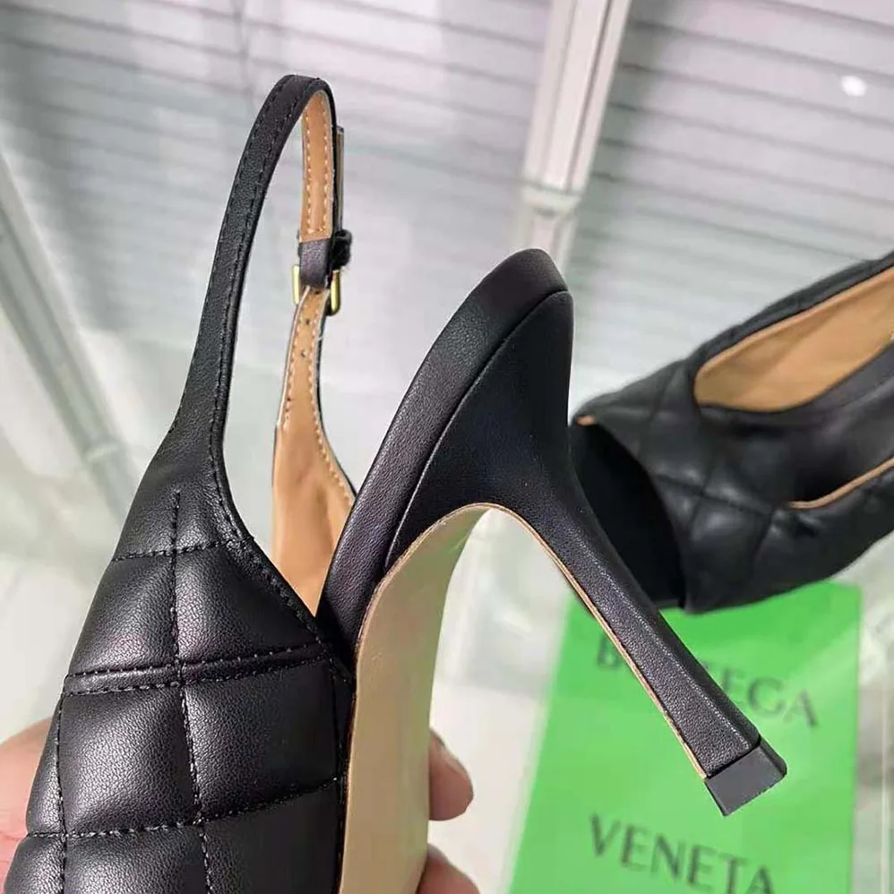 Bottega Veneta Padded Slingback Sandal in 9 cm Heel Height for Women in Black Bottega Veneta Padded Slingback Sandal in 9 cm Heel Height for Women in Black