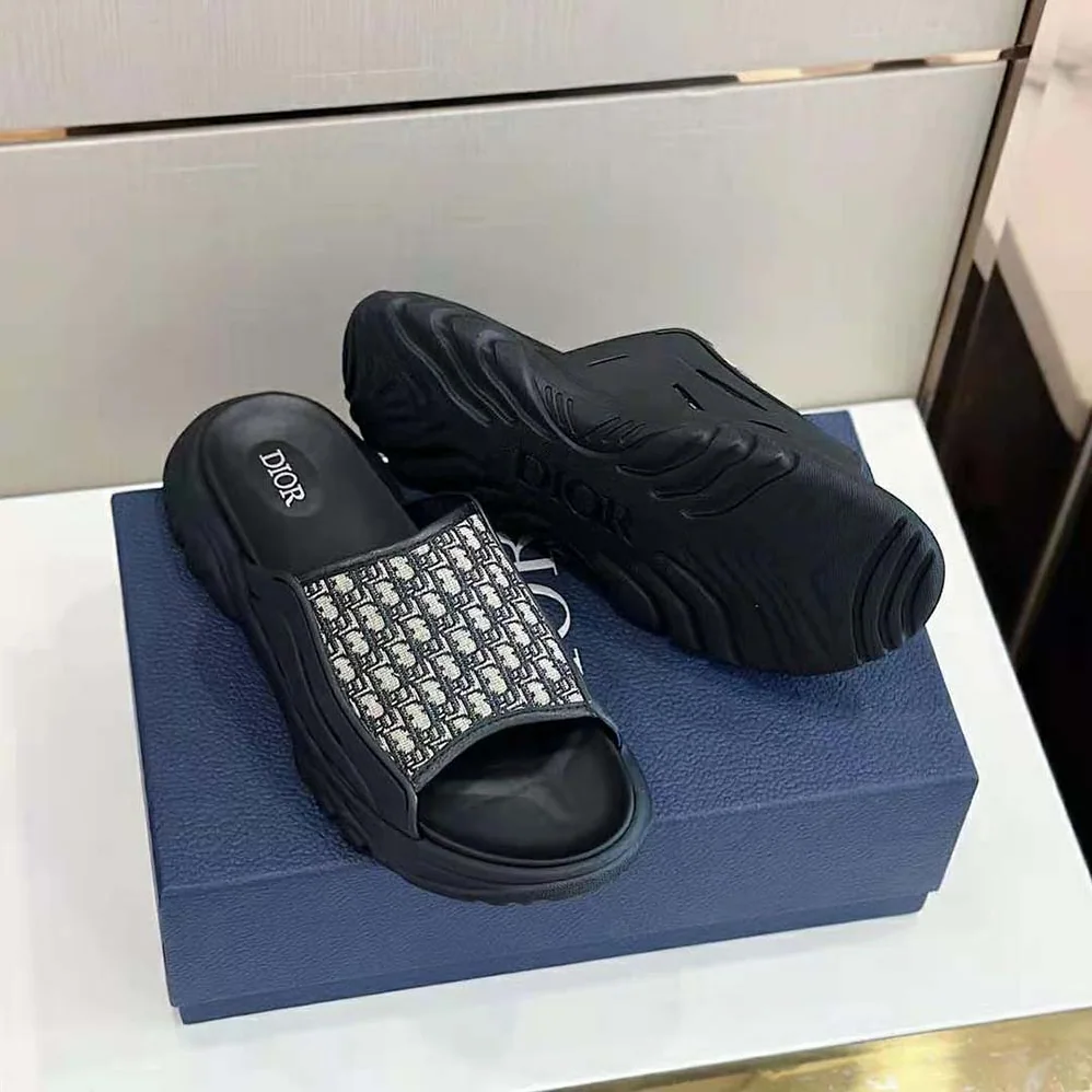 Dior H-town Sandal Black Rubber with Beige and Black Dior Oblique Jacquard for Men