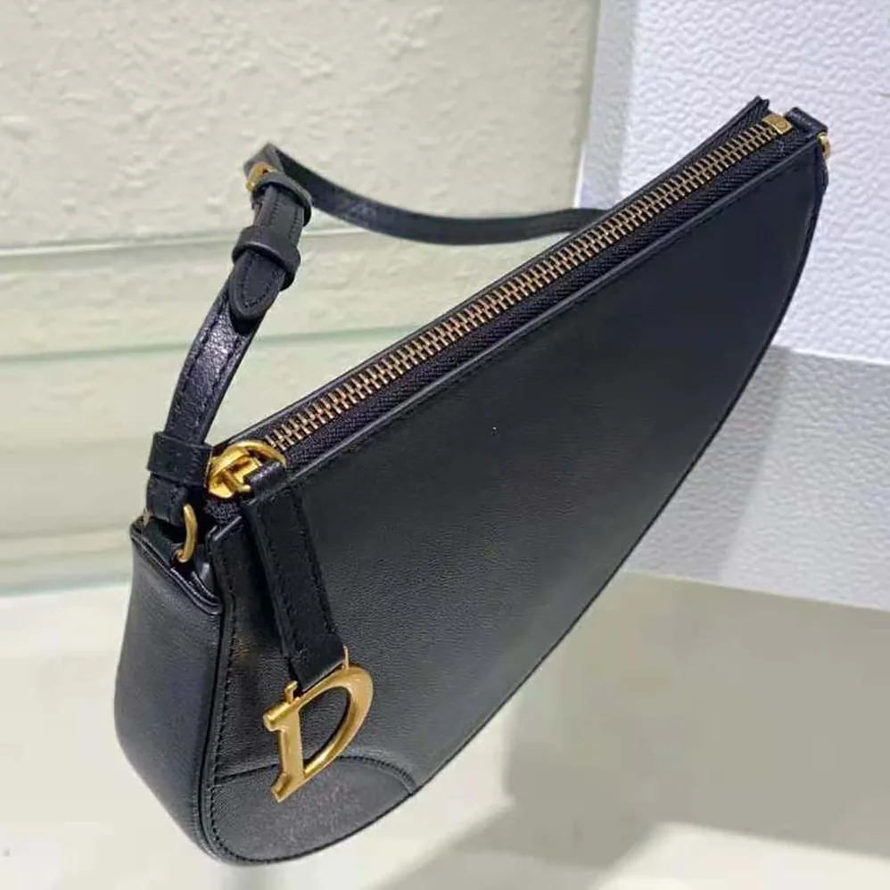 Dior Saddle Shoulder Pouch Black Goatskin for Women