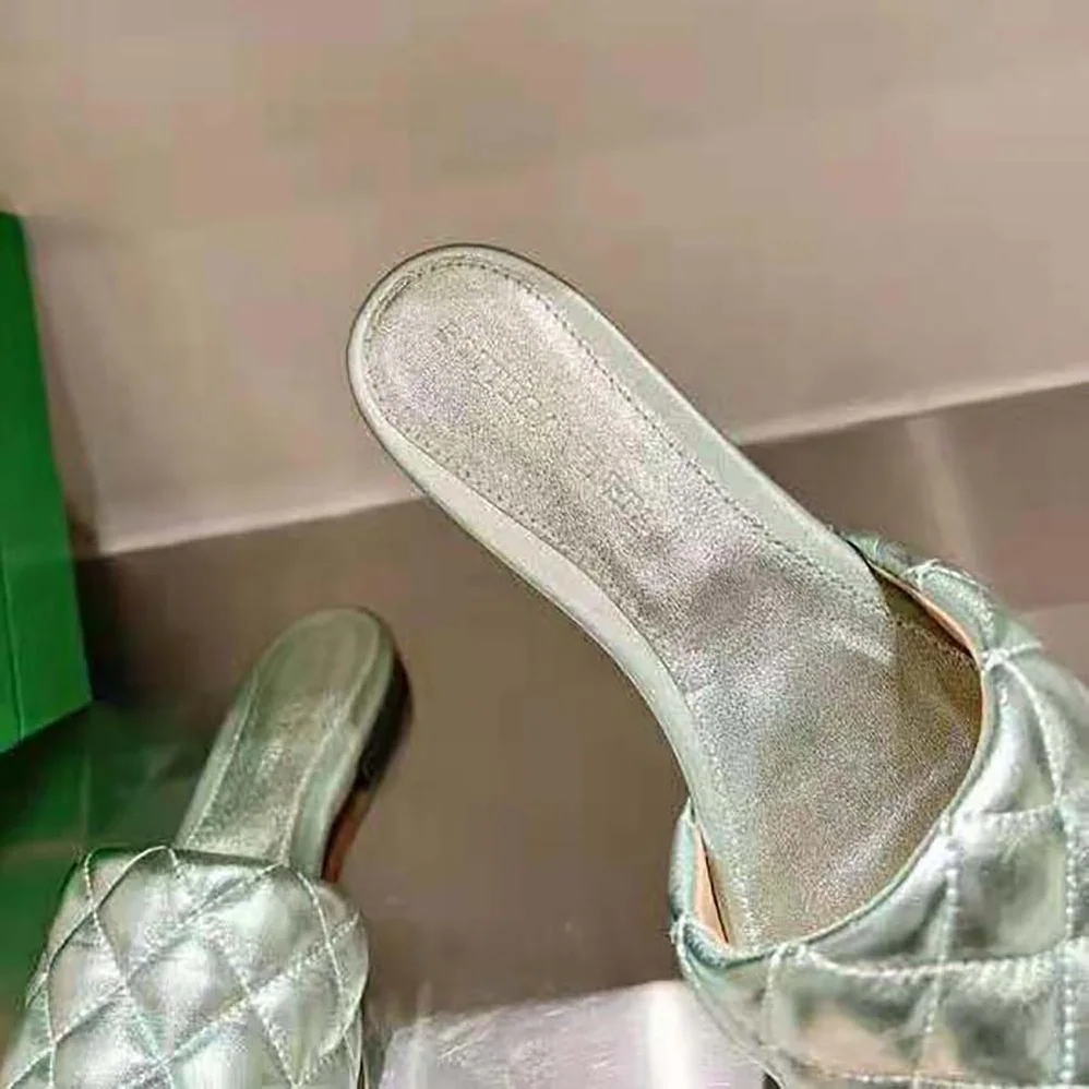 Bottega Veneta Lido Flat Sandal Intreccio Metallised Leather Flat Sandals for Women in Aqua