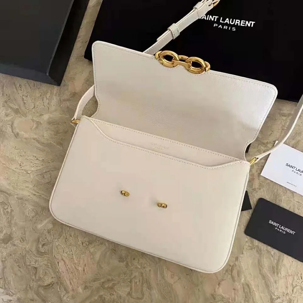 Saint Laurent YSL LE Maillon Satchel in Smooth Leather for Women in White Saint Laurent YSL LE Maillon Satchel in Smooth Leather for Women in White
