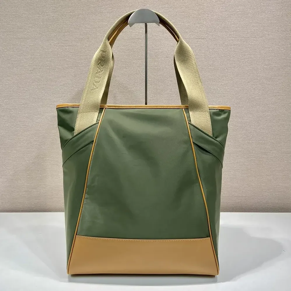 Prada Re-Nylon and Leather Tote Bag for Men in Dark Green