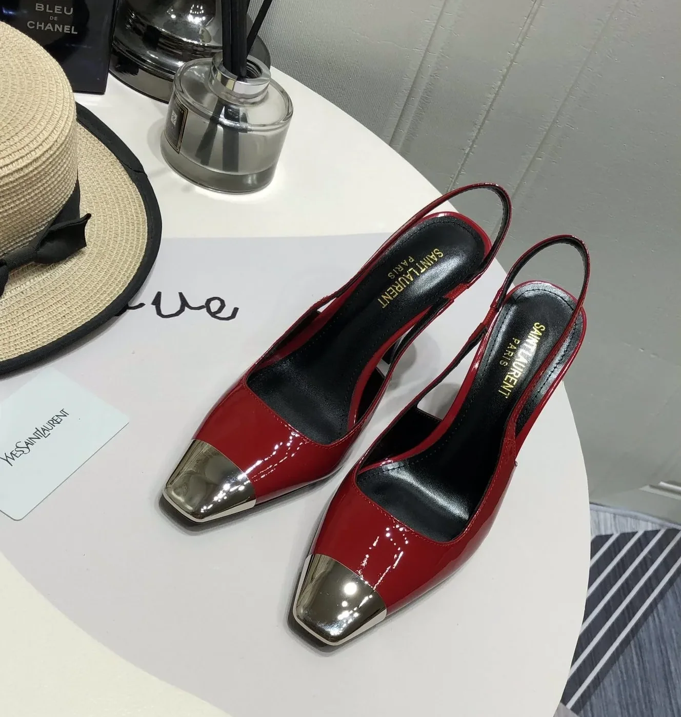Saint Laurent Blade Slingback Pumps Red YSL
