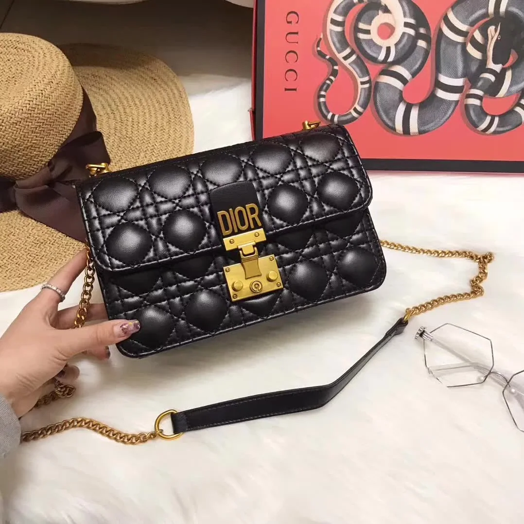 Dior Small Dioraddict Flap Bag in Cannage Lambskin in Black