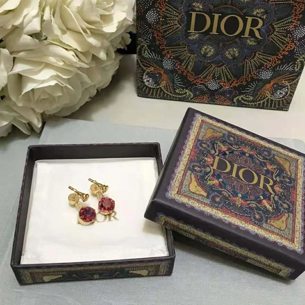 Dior Dream Earrings Gold-Finish Metal and Pink Crystals for Women Dior Dream Earrings Gold-Finish Metal and Pink Crystals for Women