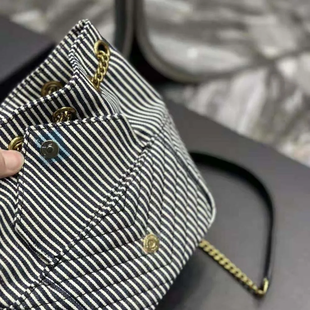 Saint Laurent YSL Joe Mini Bucket Bag in Micro Stripped Denim for Women
