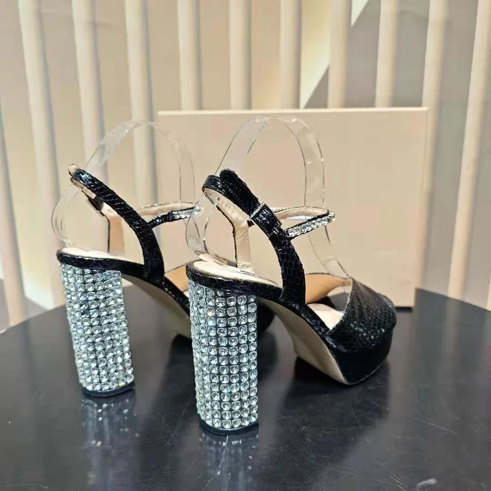 Miu Miu Lizard-print Leather Platform Sandals for Women in Black
