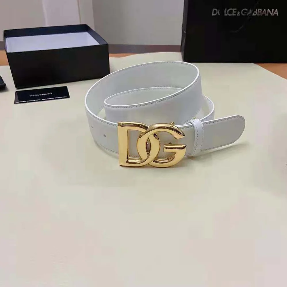 Dolce Gabbana D&G Calfskin Belt with DG Logo for Women in White Dolce Gabbana D&G Calfskin Belt with DG Logo for Women in White