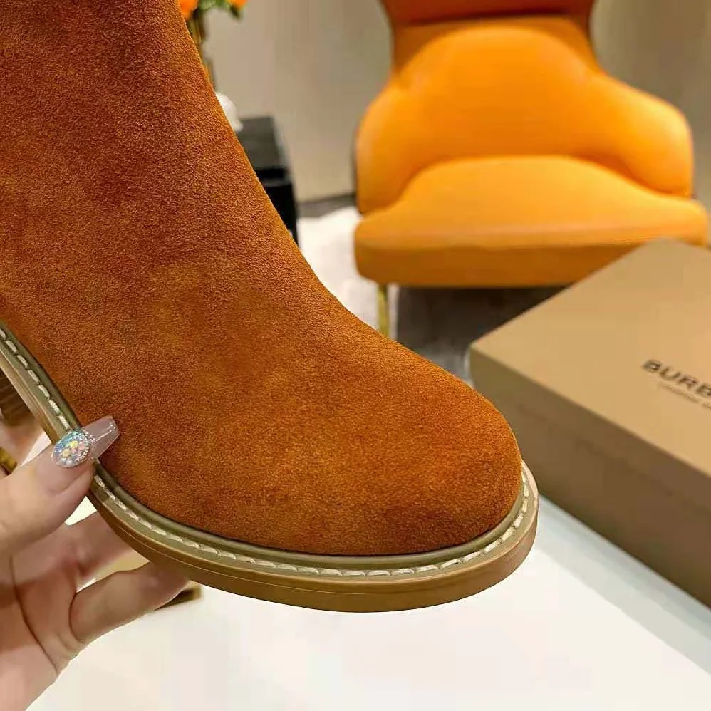 Burberry Monogram Motif Suede Block for Women in Heel Boots Burberry Monogram Motif Suede Block for Women in Heel Boots