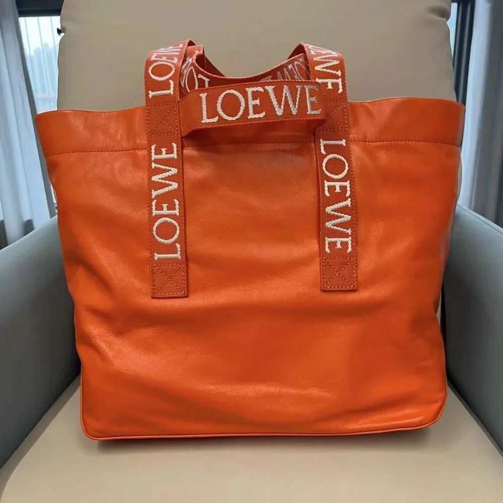 Loewe Fold Shopper in Paper Calfskin for Unisex in Orange Loewe Fold Shopper in Paper Calfskin for Unisex in Orange