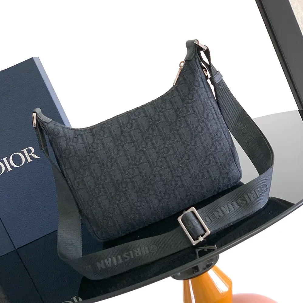 Dior Small Rider Soft Hobo Bag Black Dior Oblique Jacquard and Black Grained Calfskin for Men Dior Small Rider Soft Hobo Bag Black Dior Oblique Jacquard and Black Grained Calfskin for Men