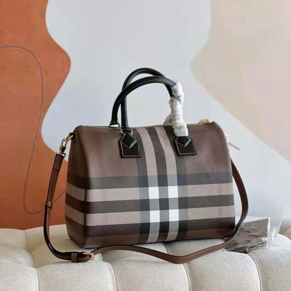 Burberry Check Medium Bowling Bag for Women in Black Burberry Check Medium Bowling Bag for Women in Black