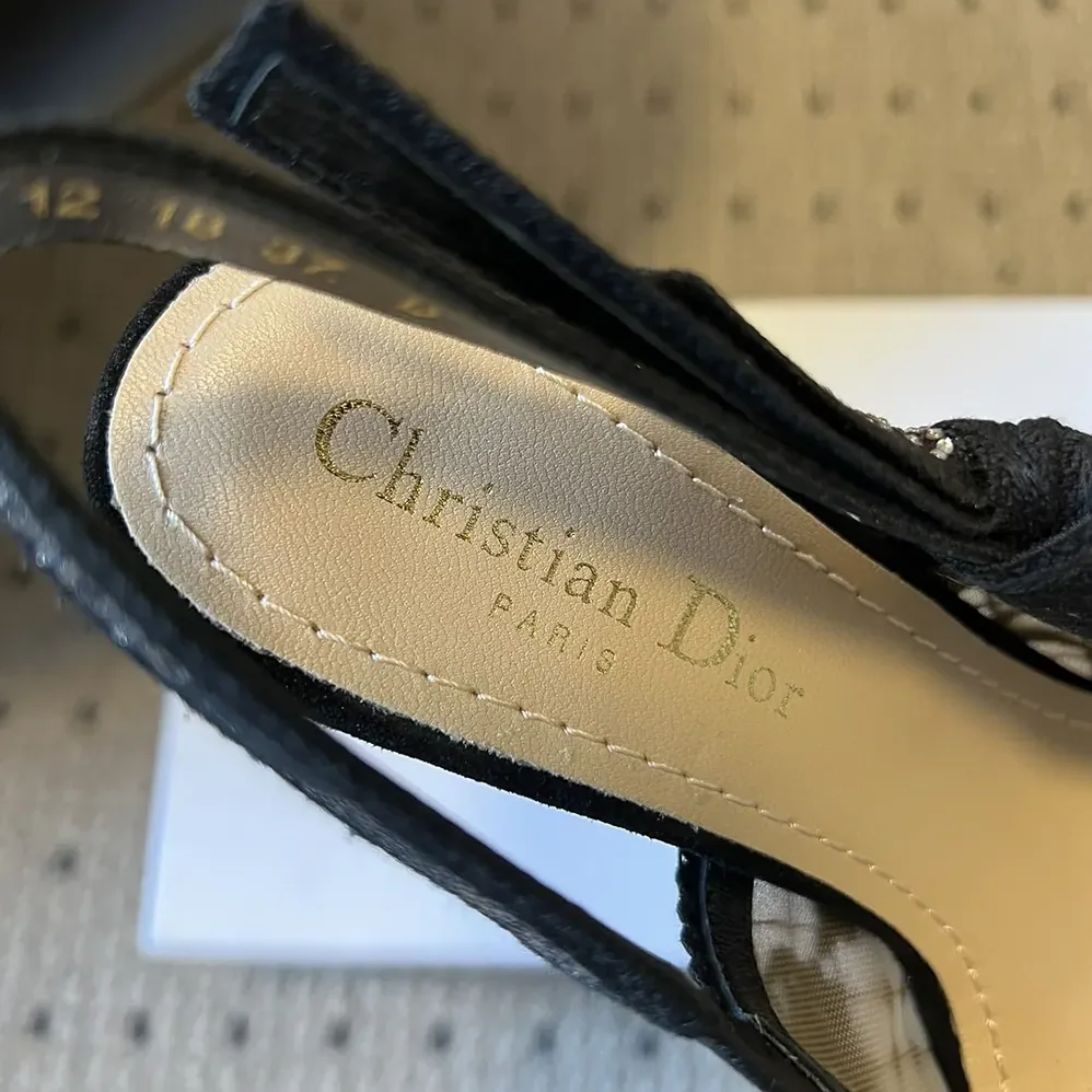 Dior J'Adior Slingback Pump Transparent Mesh Embroidered with Black Millefiori Motif for Women