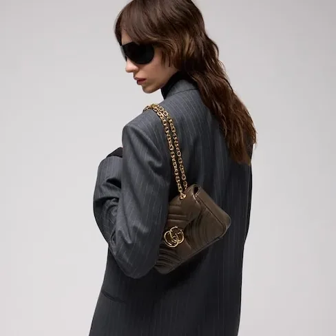 Gucci Marmont Small Shoulder Bag in Dark Taupe Gold Hardware