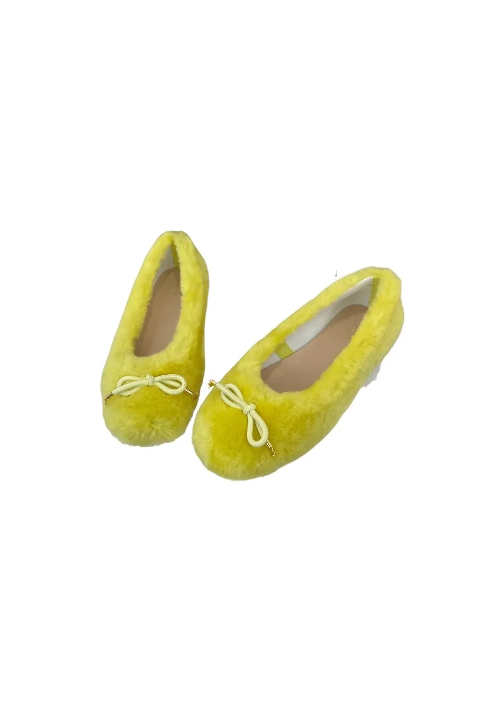 Celine Les Ballerines Celine Ballerina With Triomphe Laces And Fur Yellow