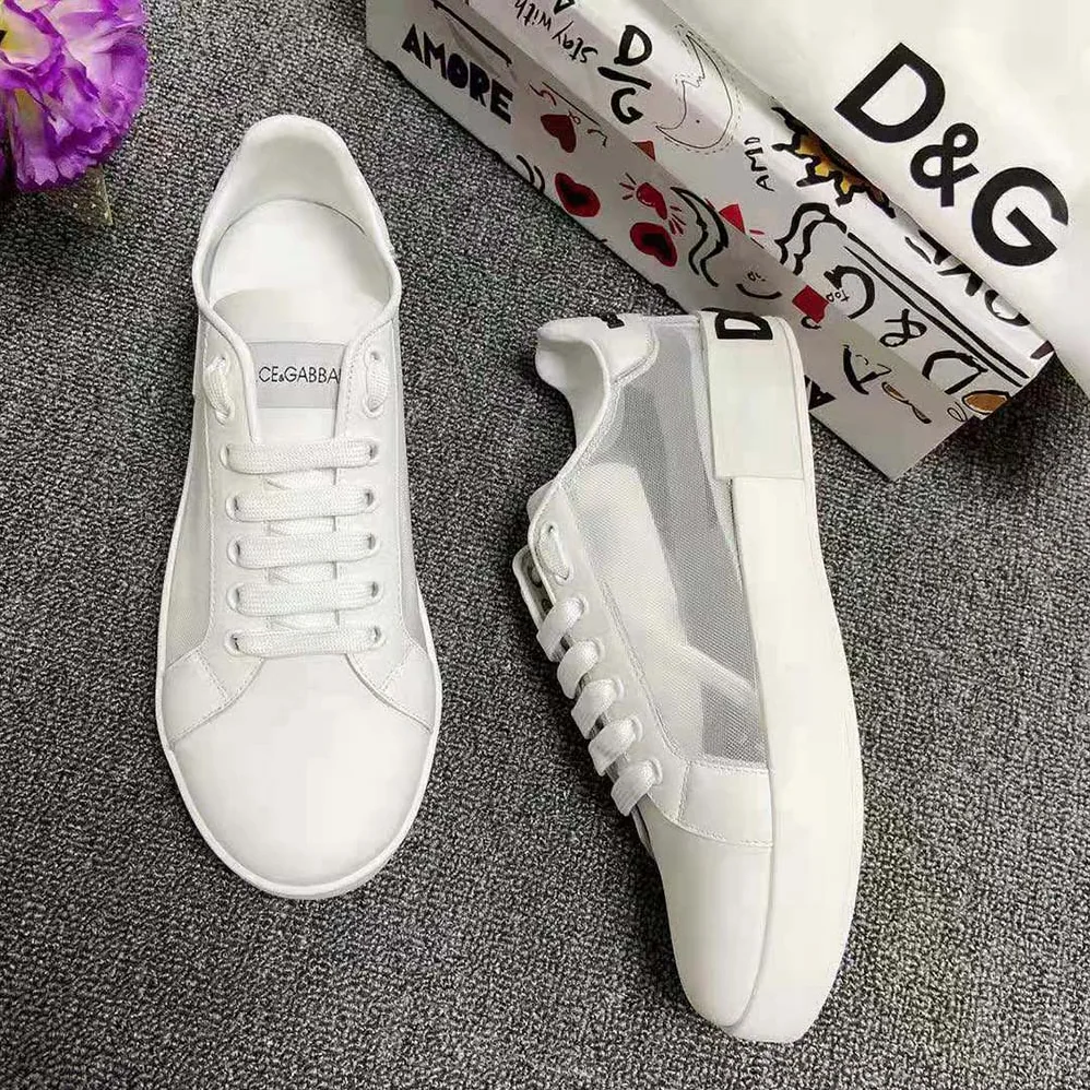 Dolce Gabbana D&G Portofino Sneakers in Nappa Leather and Mesh for Women