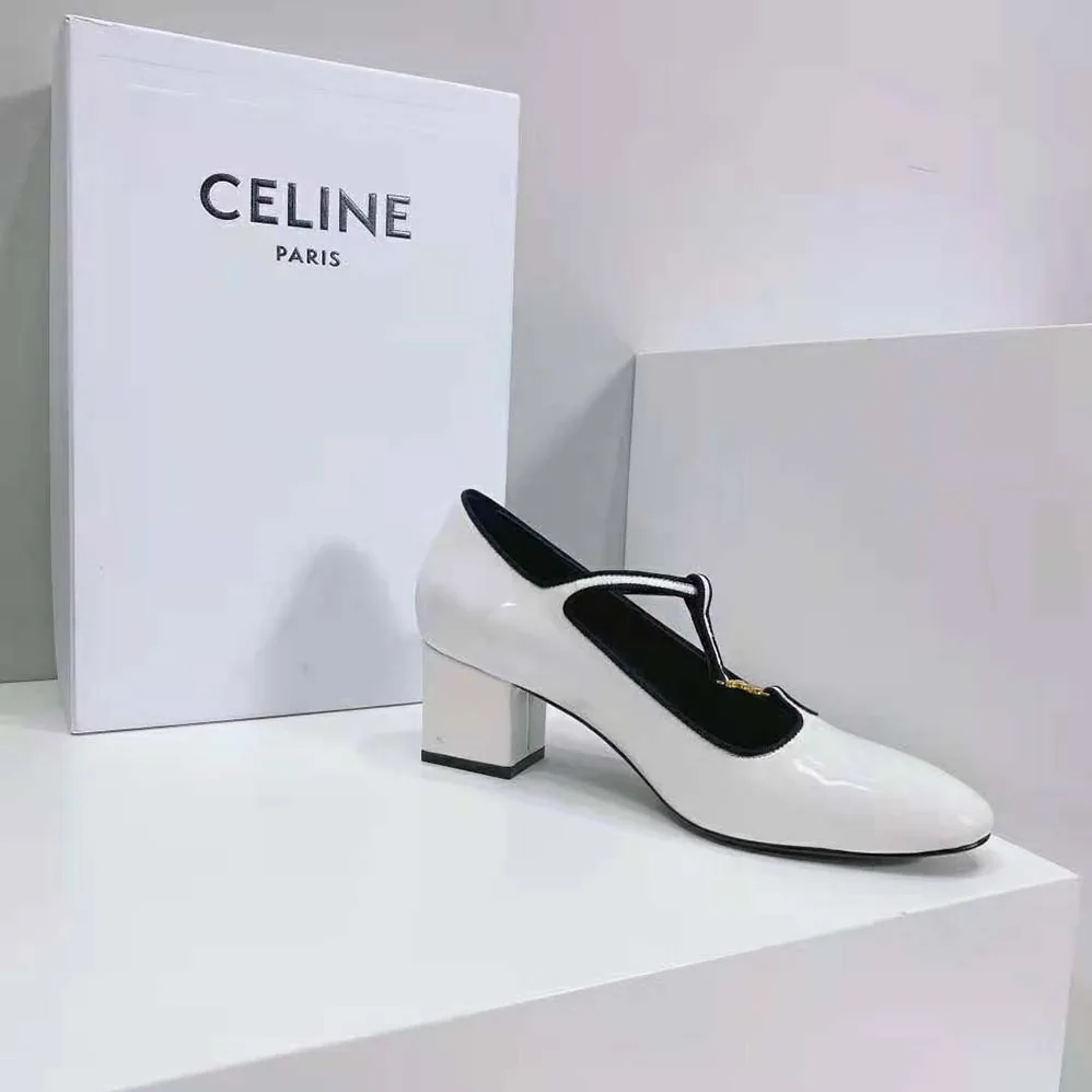Celine Babies T-Bar Pump in Calfskin and Gros Grain for Women in White Celine Babies T-Bar Pump in Calfskin and Gros Grain for Women in White