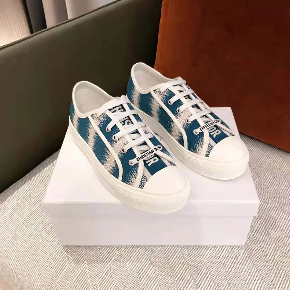 Dior Walk n dior Sneaker Deep Ocean Blue D for Women in Stripes Embroidered Cotton