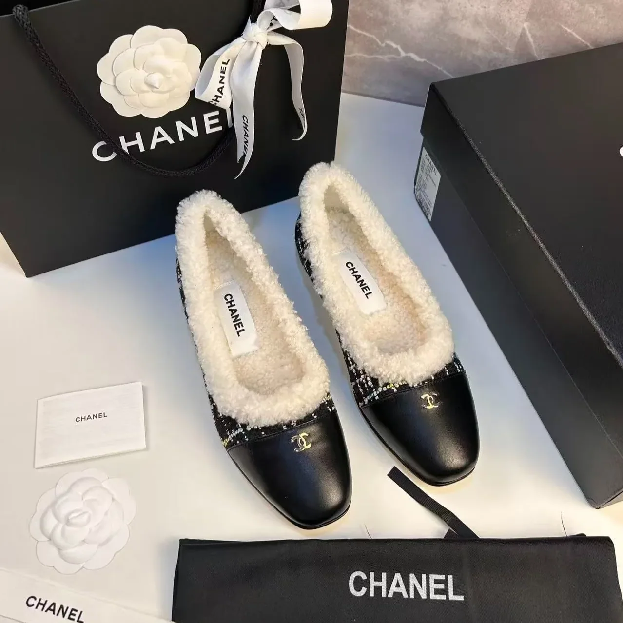 Chanel Shearling Ballet Flats Black Chanel Shearling Ballet Flats Black