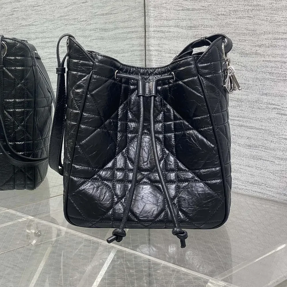 Dior Medium D-Motion Bag Black Macrocannage Crinkled Calfskin for Women Dior Medium D-Motion Bag Black Macrocannage Crinkled Calfskin for Women